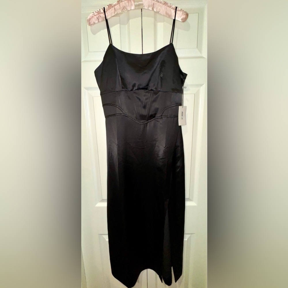Jason Wu Black Corset Bodice Spaghetti Strap MIDI Satin Dress Sz M NWT
